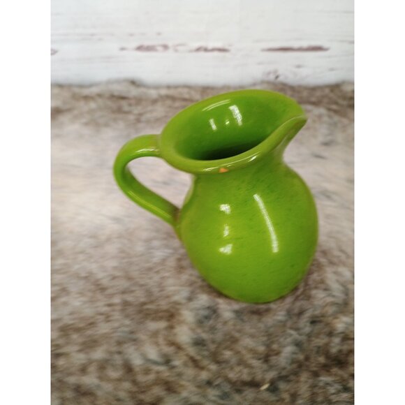 Handcrafted 4 in Tall Italian Green Ceramic Pitcher Vase Small Rustic Decorative - Picture 4 of 7